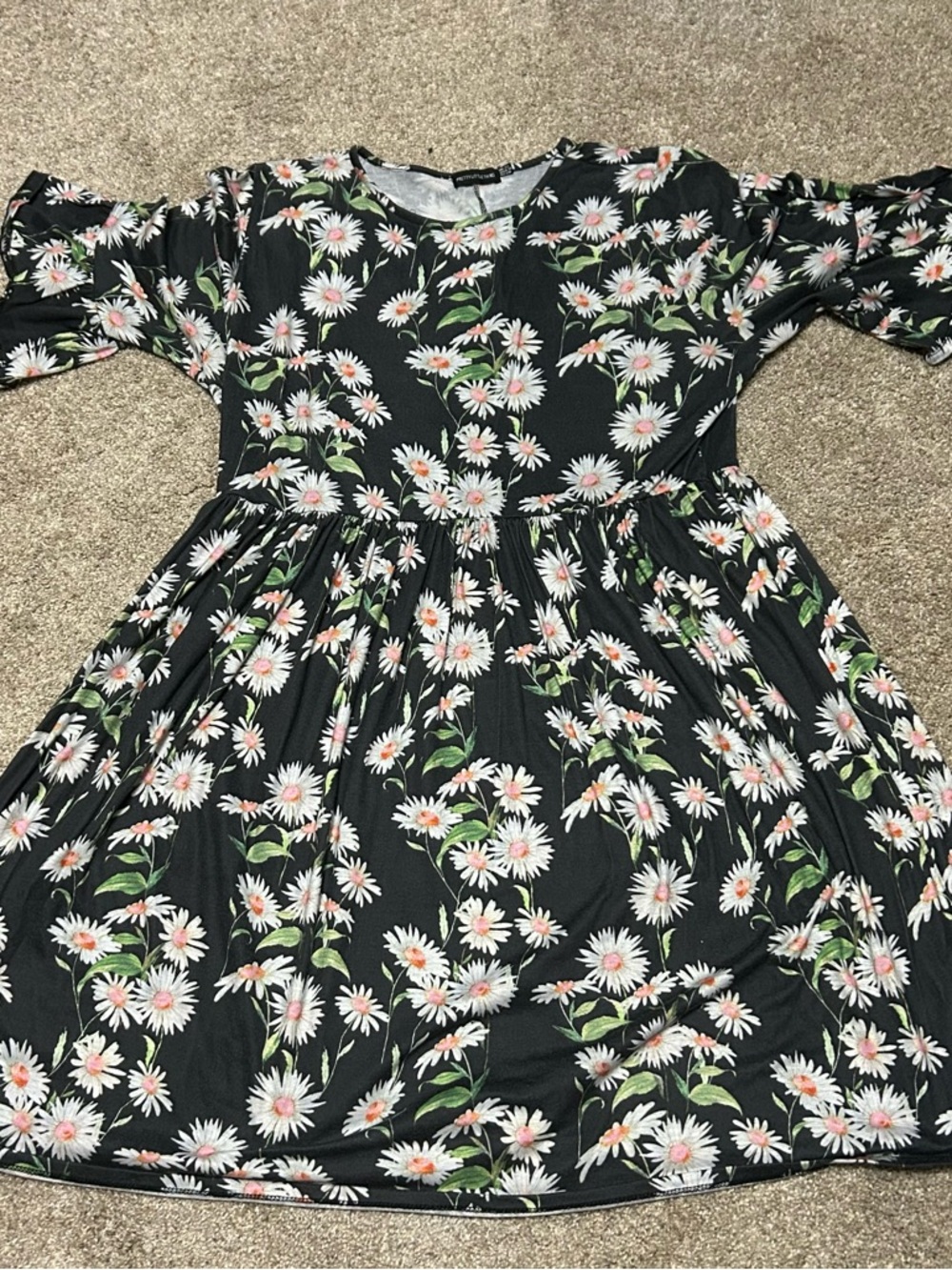 Womens Black Floral Daisies skater Dress